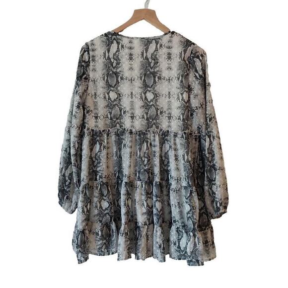 Altar'd State Animal Print Mini Dress Size Small Gray Ruffle Babydoll Bohemian - Picture 5 of 10